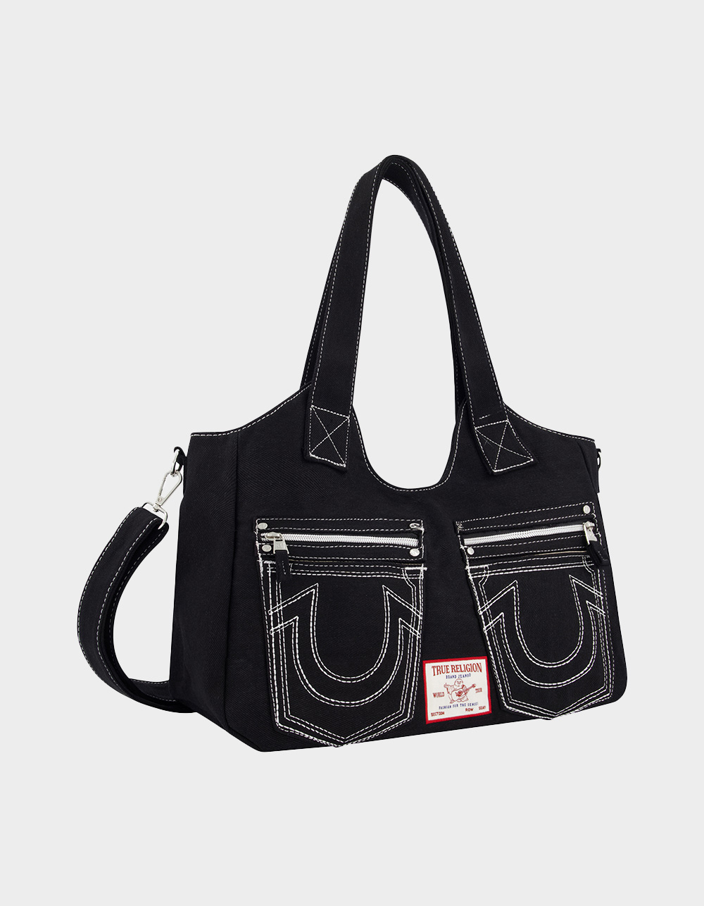 TRUE RELIGION Horseshoe Stitch Satchel Bag - BLACK