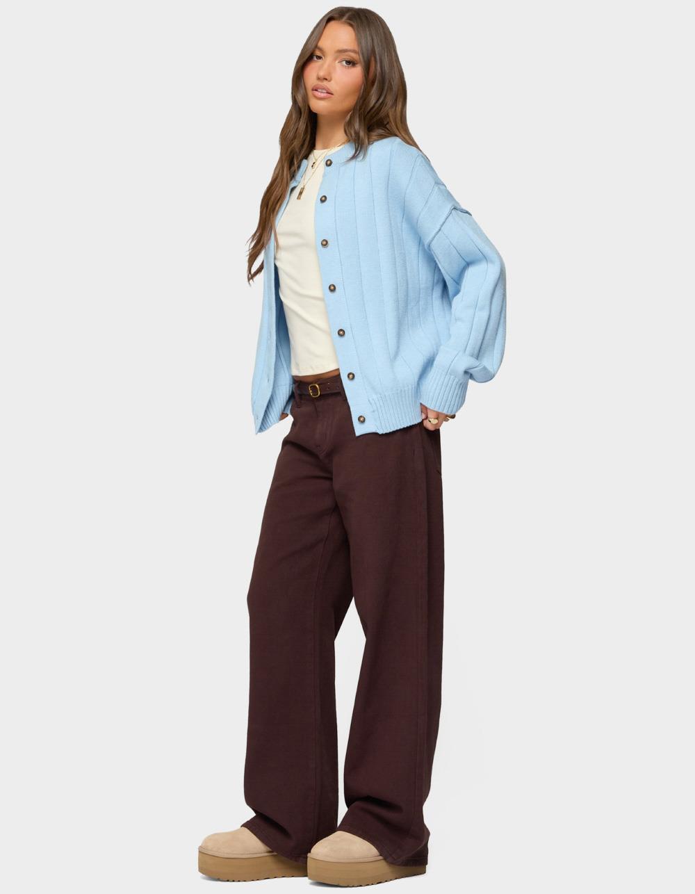 EDIKTED Joanie Wide Ribbed Knit Cardigan - BLUE