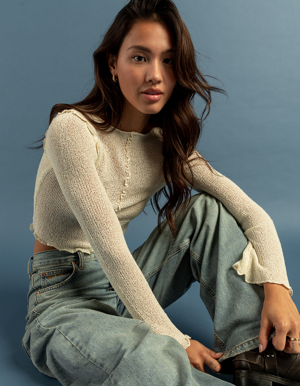 BDG Urban Outfitters Boucle Knit Womens Long Sleeve Top - ECRU