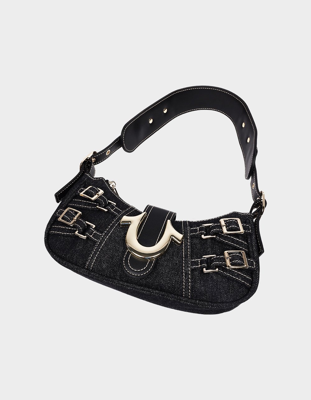 TRUE RELIGION Multi-Strap Denim Shoulder Bag - BLACK
