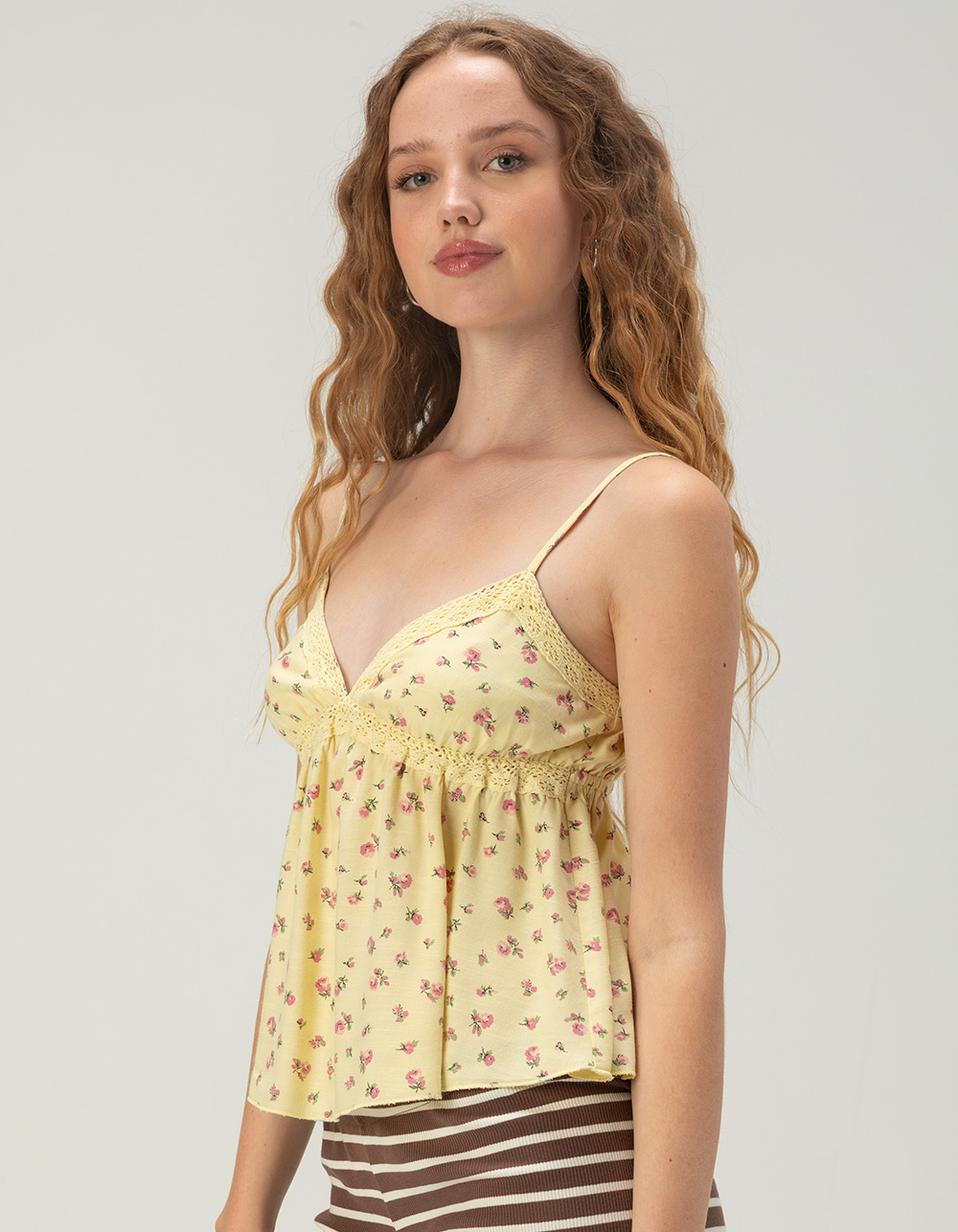 RSQ Womens Floral Babydoll Top - YELLOW COMBO