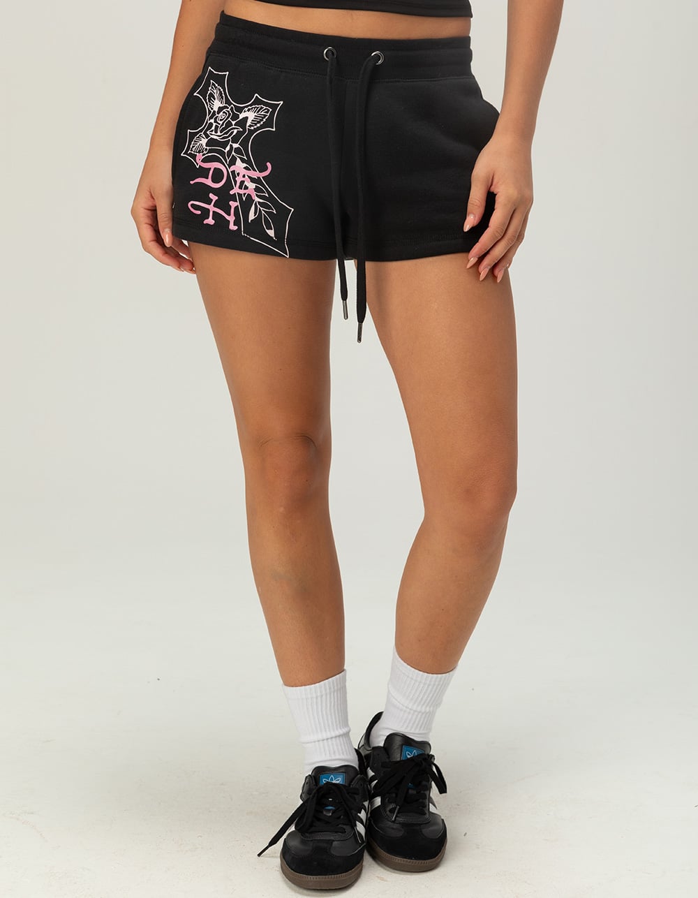 ED HARDY Flame Cross Womens Sweat Shorts - BLACK