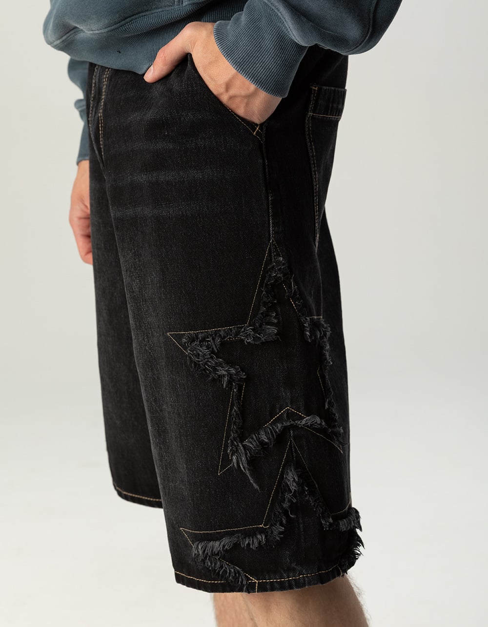 RSQ Mens Baggy Applique Jorts - WASHED BLACK