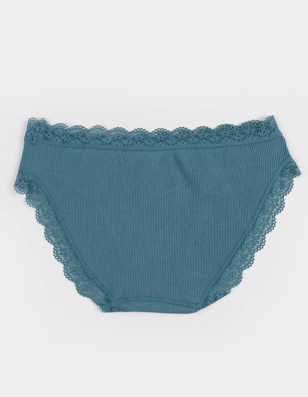 FULL TILT Seamless Rib Lace Trim Hipster Panties - TEAL BLUE
