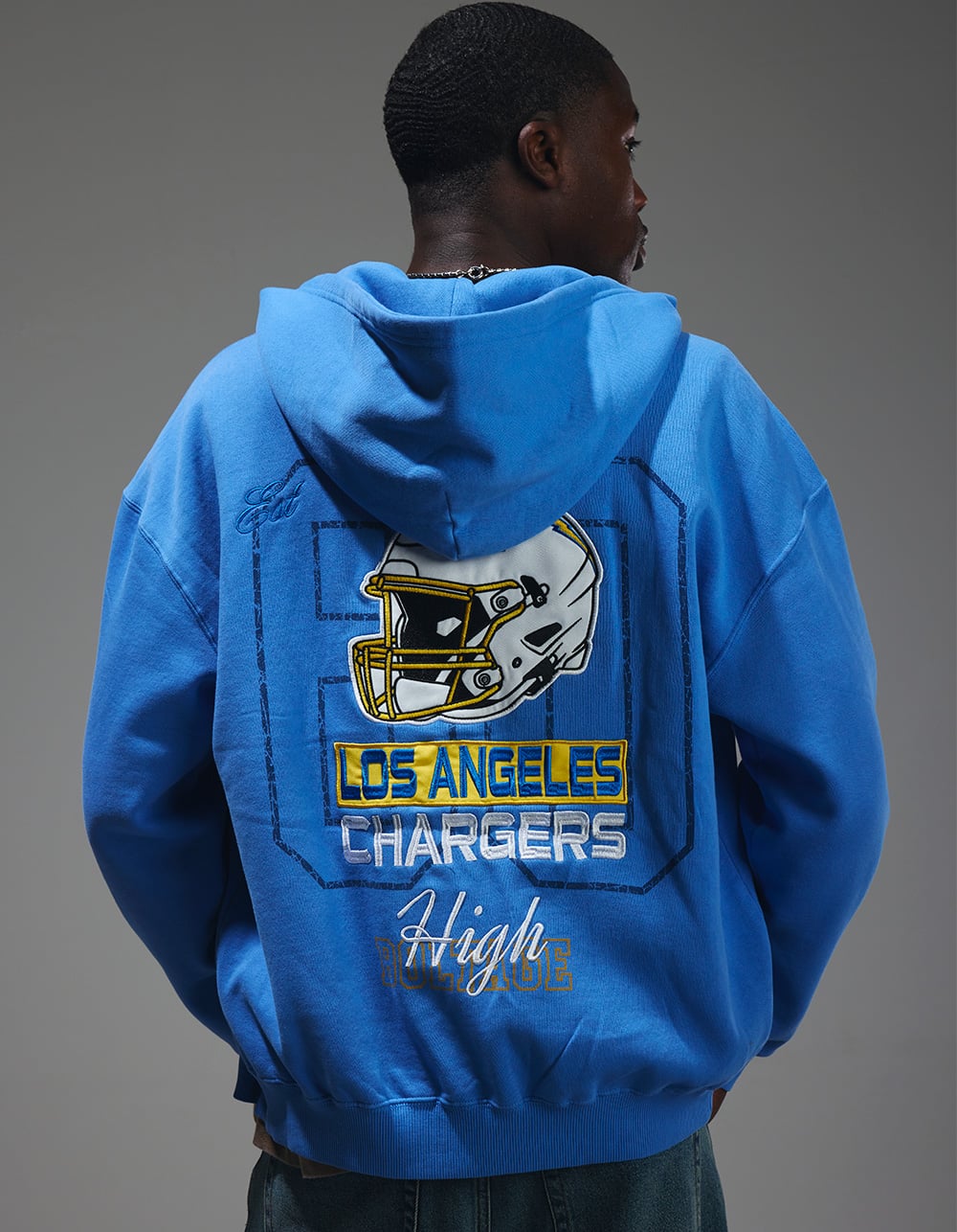 THE WILD COLLECTIVE Los Angeles Chargers Mens Zip-Up Hoodie - BLUE