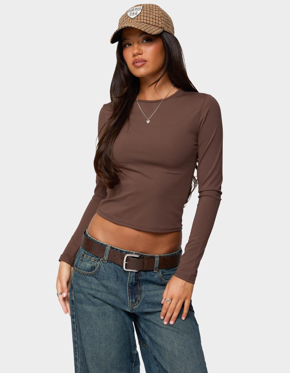 EDIKTED Tay Long Sleeve Top - BROWN