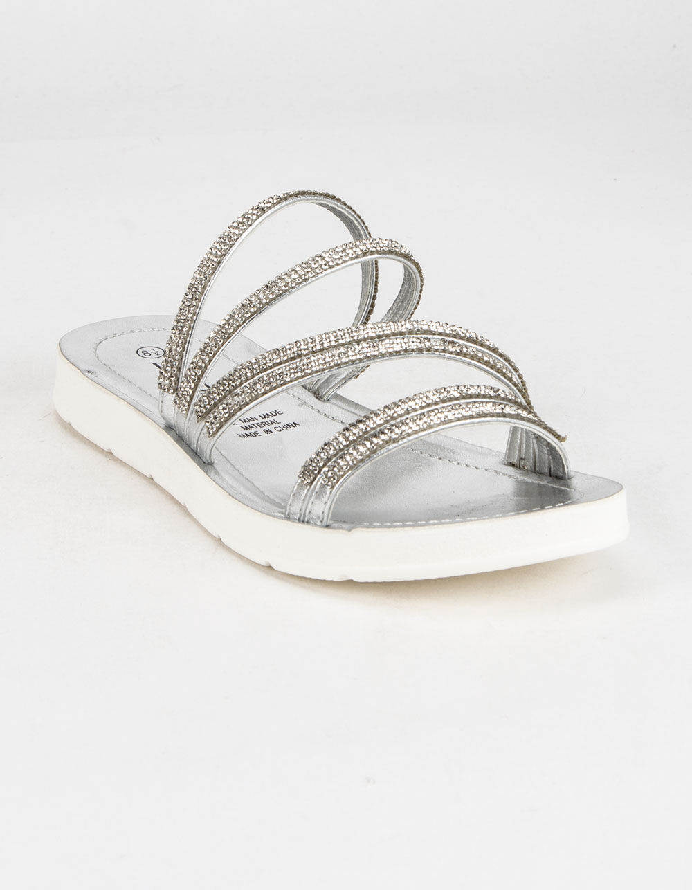 SODA Rhinestone Womens White & SIlver Comfort Slide Sandals - WHITE ...