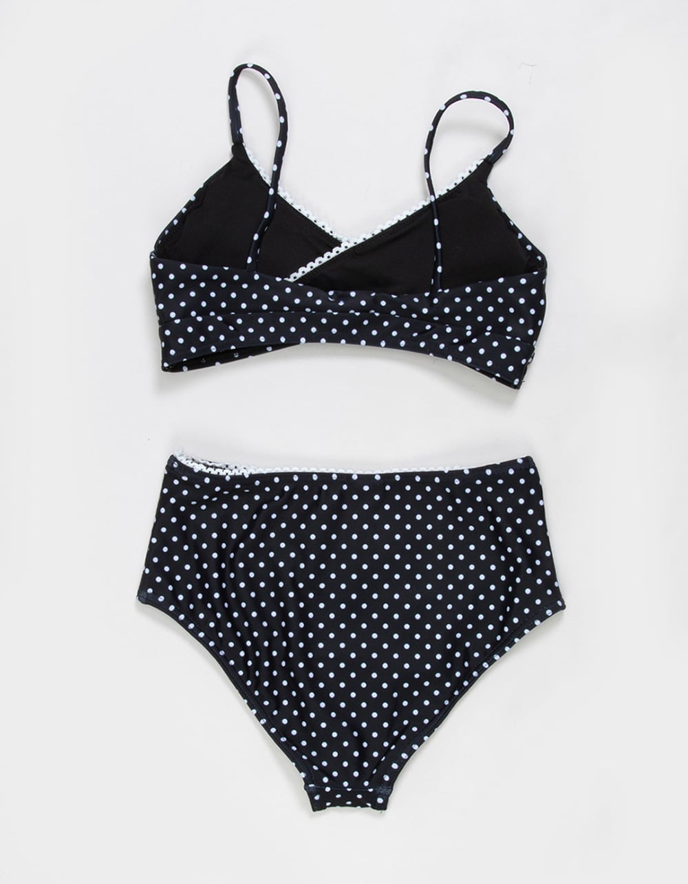 FULL TILT Girls Polka Dot Wrap Bralette Bikini Set - BLK/WHT