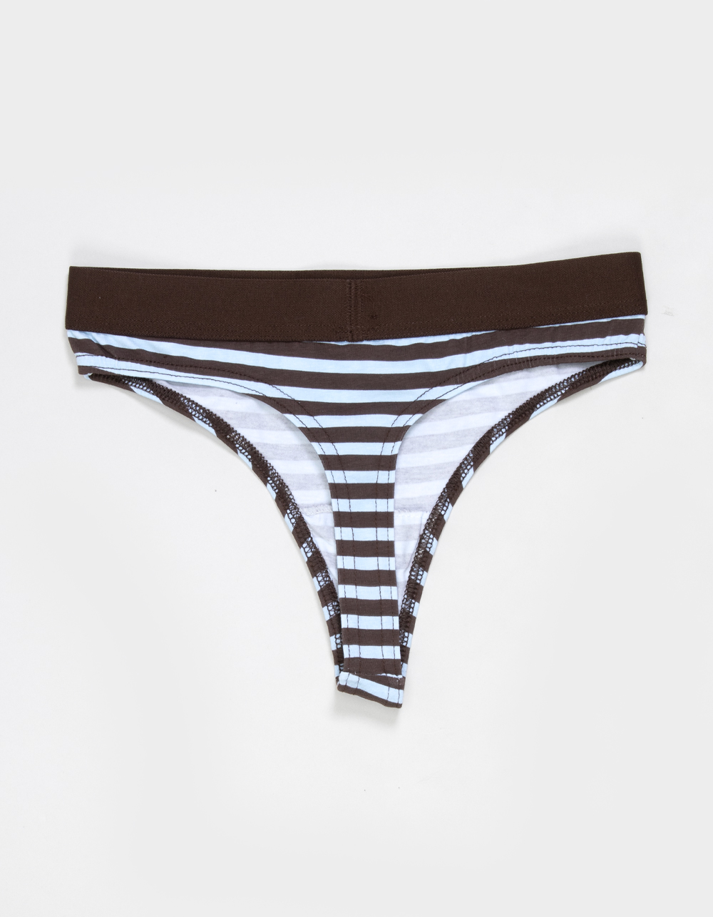 FULL TILT Waistband Cotton Thong - LT BLUE/BROWN