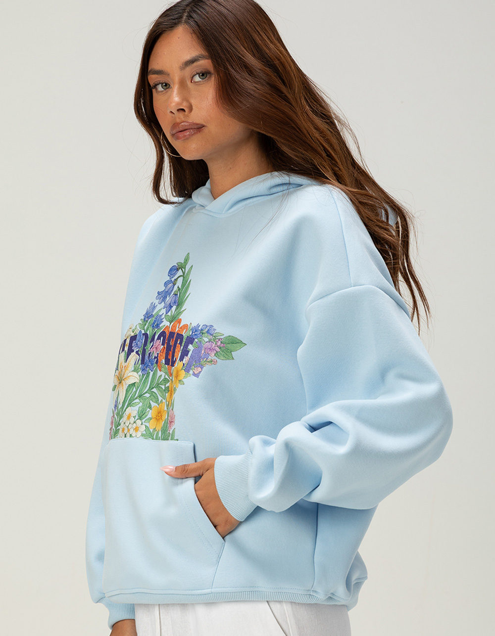 AELFRIC EDEN Floral Star Womens Oversized Hoodie - LIGHT BLUE