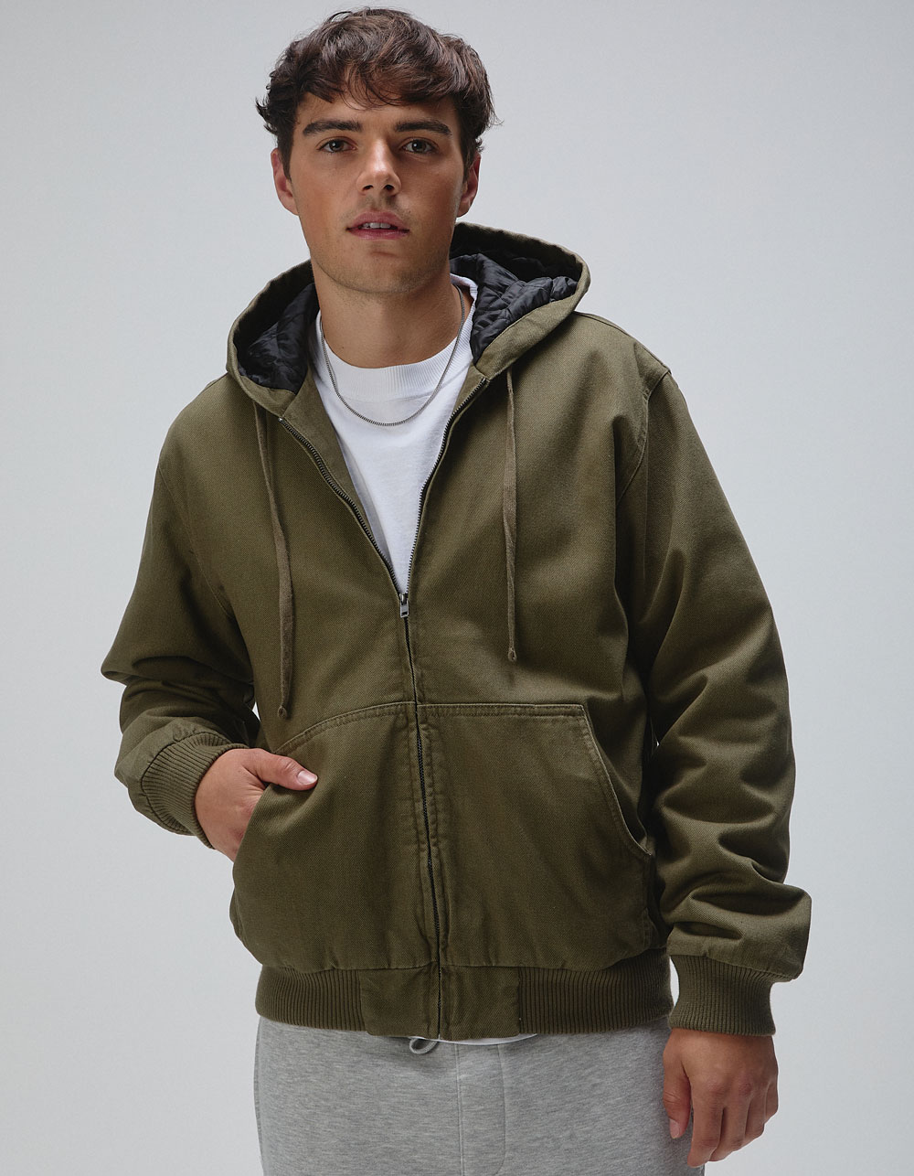 RSQ Mens Oversized Hooded Twill Jacket - OLIVE