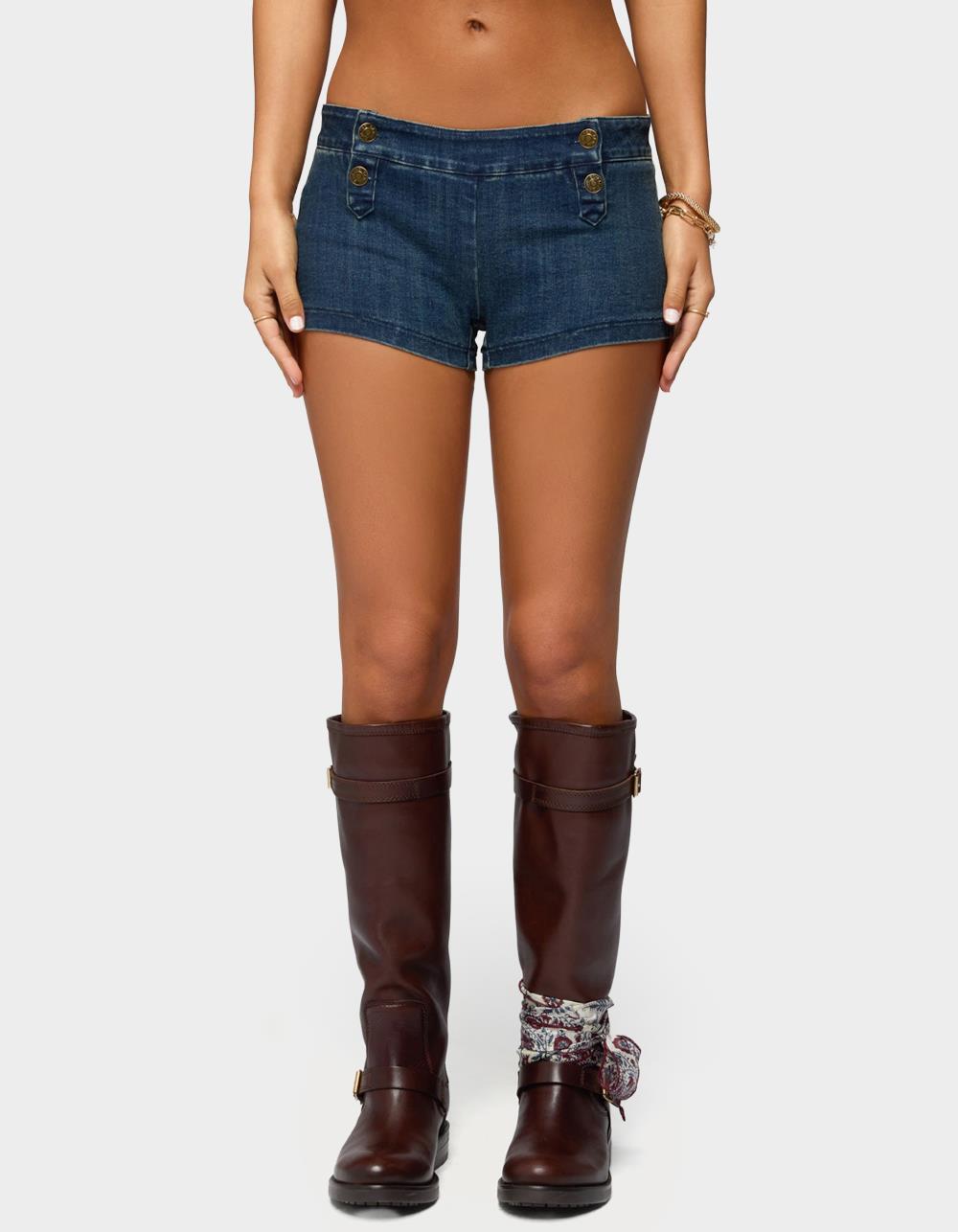 EDIKTED Sashe Stretchy Denim Shorts - BLUE