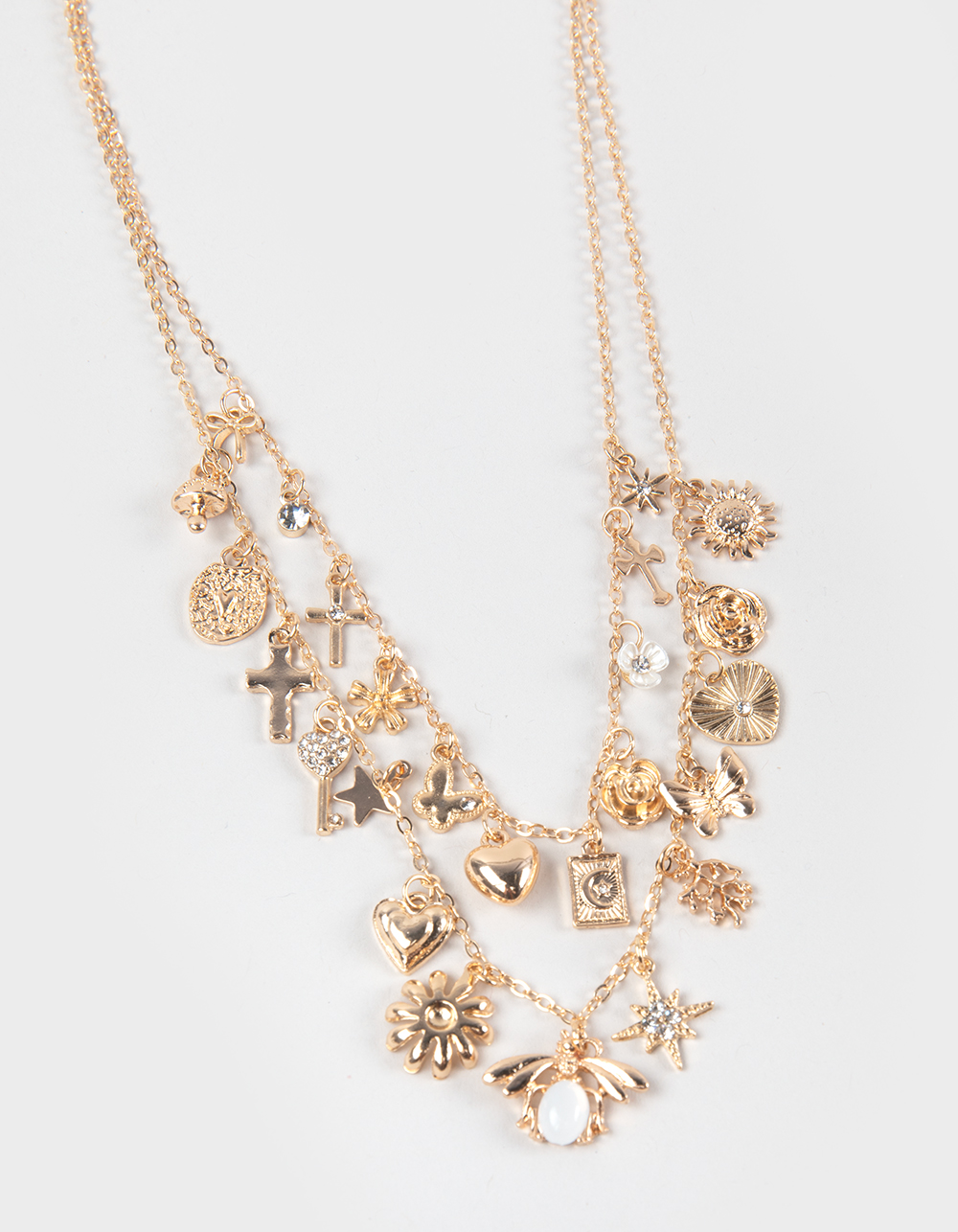 FULL TILT Heart/Floral Multi Charm Layered Necklace - GOLD