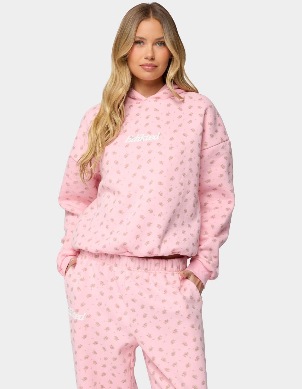 EDIKTED Flower Power Hoodie - LIGHT PINK