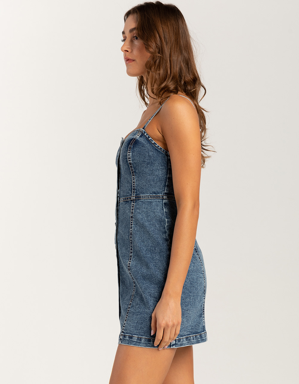 RSQ Womens Button Front Denim Dress - MEDIUM WASH
