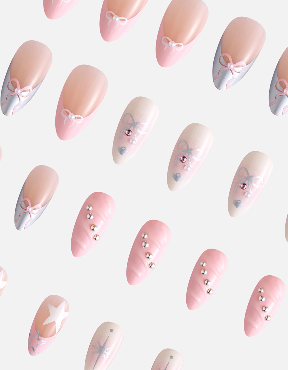 NEVER HAVE I EVER Baby Pink Bows Press-On Nails - MULTI