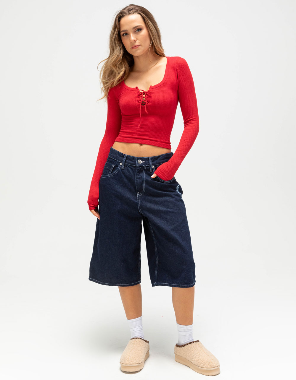 BDG Urban Outfitters Knockout Womens Lace Up Top - BURGUNDY