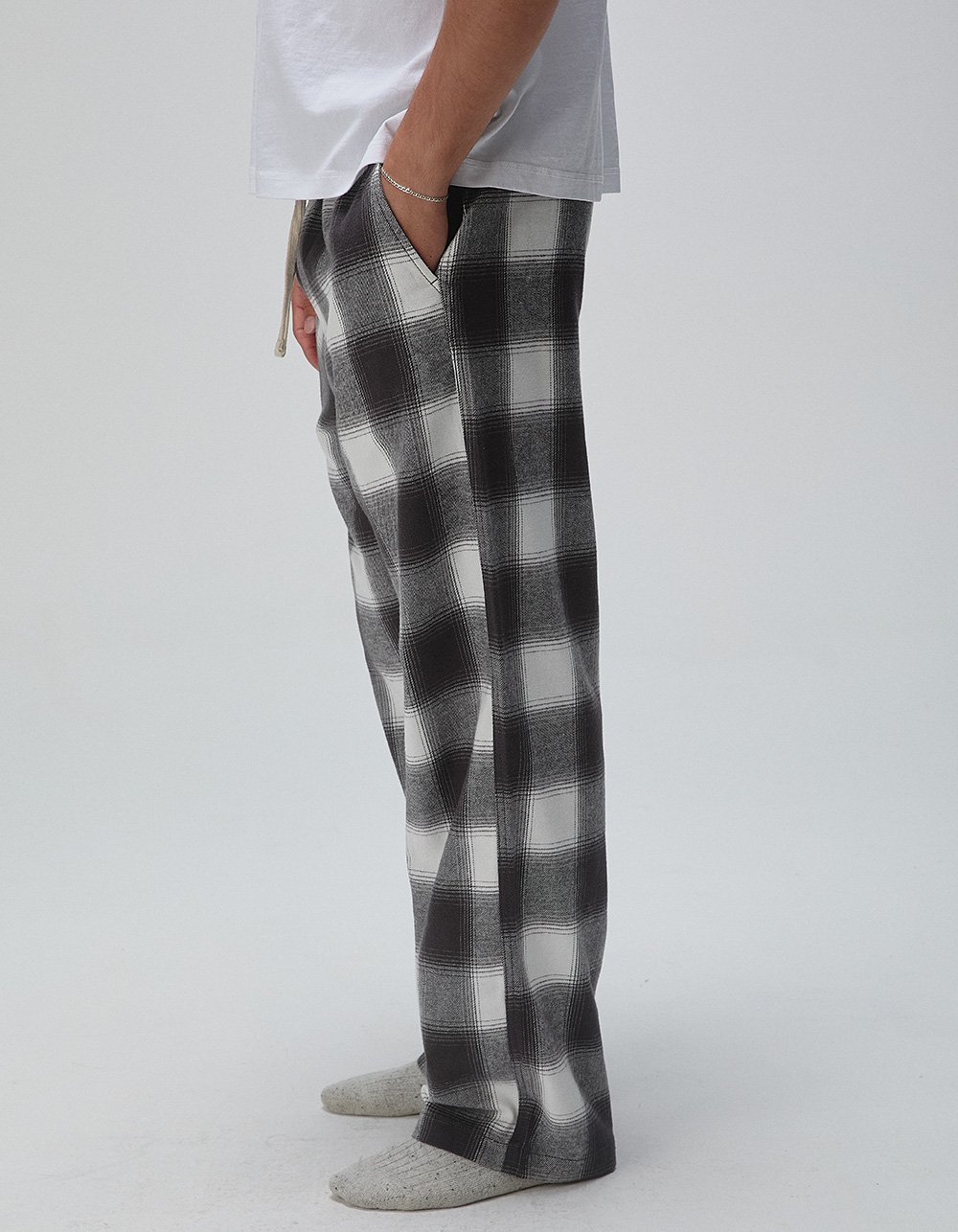RSQ Mens Plaid Pajama Pants - WHT/GRAY
