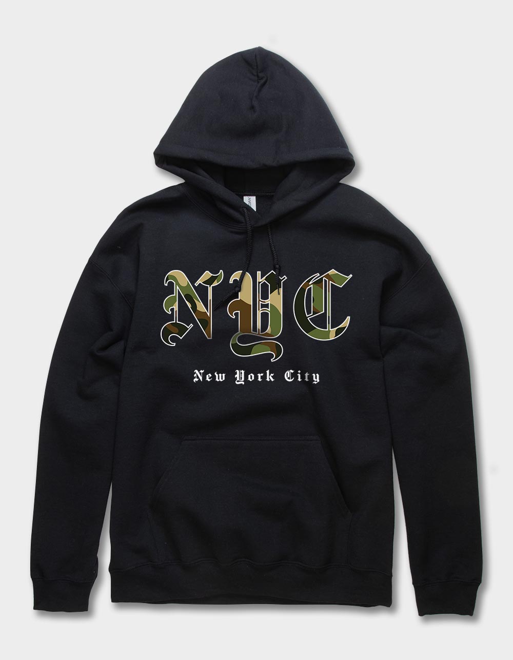 NEW YORK Camo Old English Unisex Hoodie - BLACK