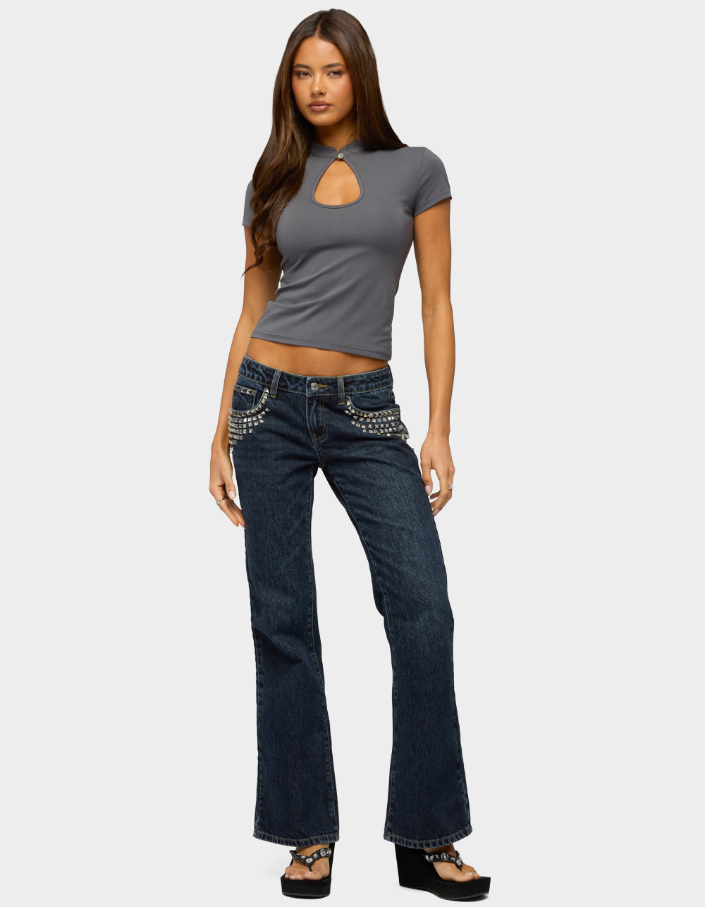 EDIKTED Magnus High Neck Keyhole Top - GRAY