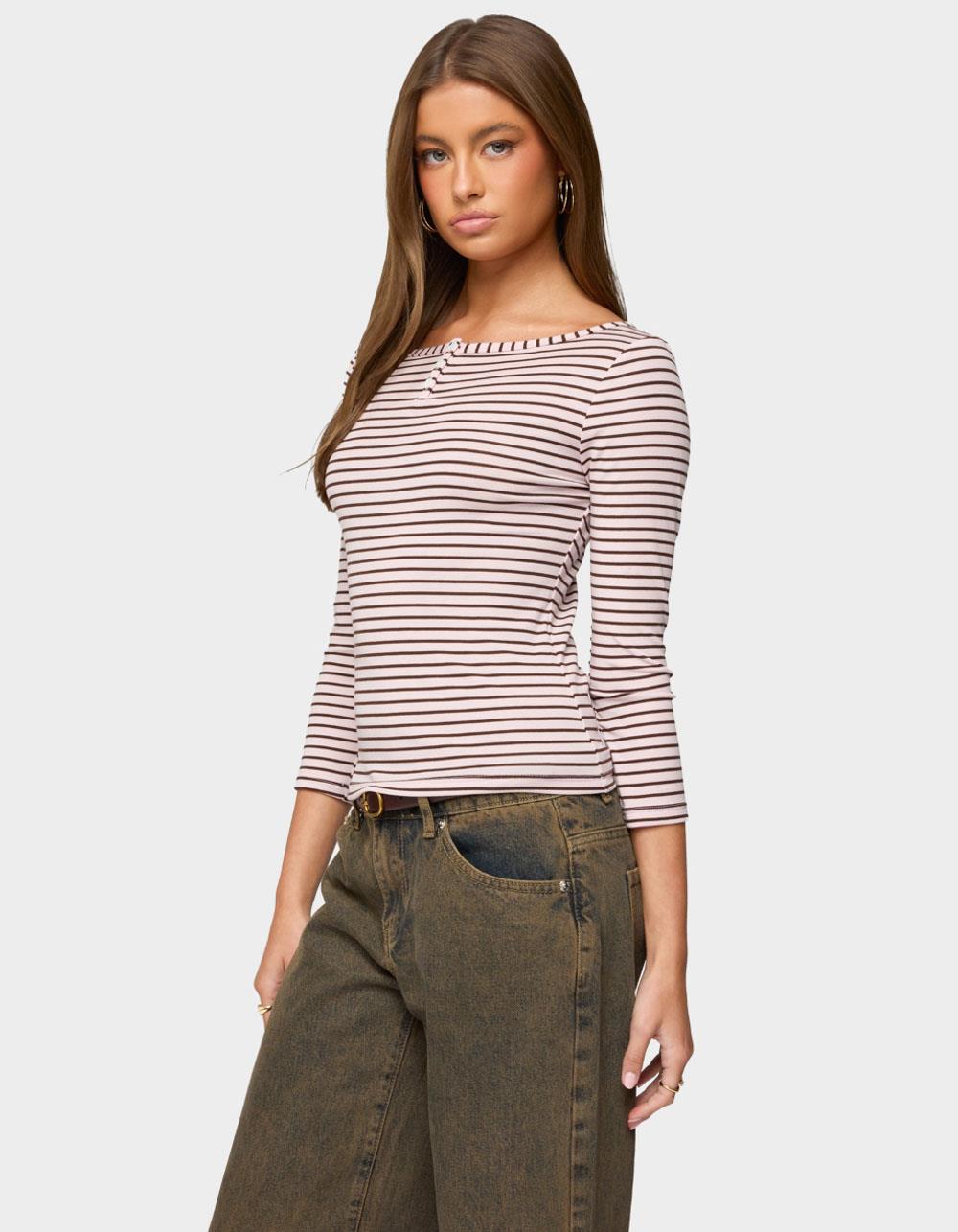 EDIKTED Avigyle Striped Boat Neck Top - LIGHT PINK