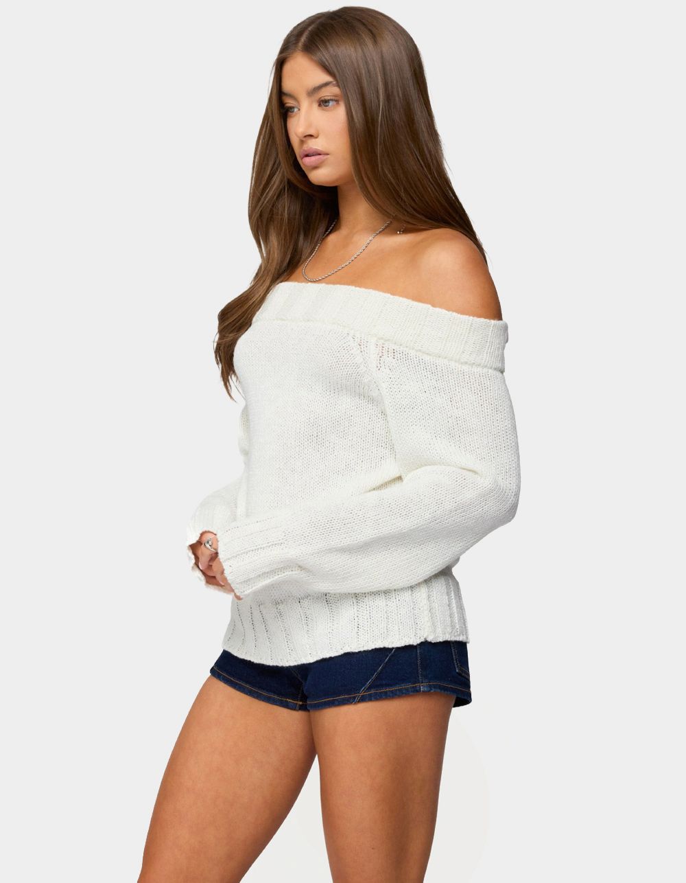 EDIKTED Noemi Off Shoulder Sweater - WHITE