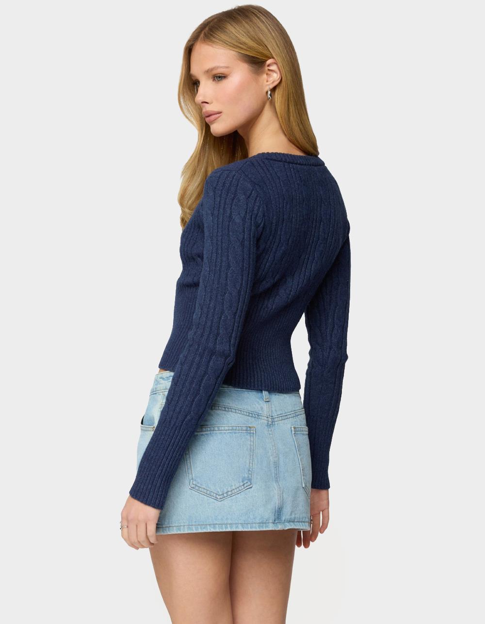 EDIKTED Hadliee Cable Knit Henley Top - NAVY