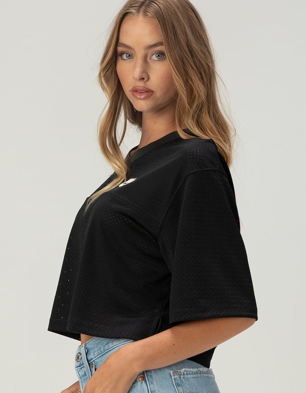 NIKE Womens Crop Mesh Jersey - BLACK