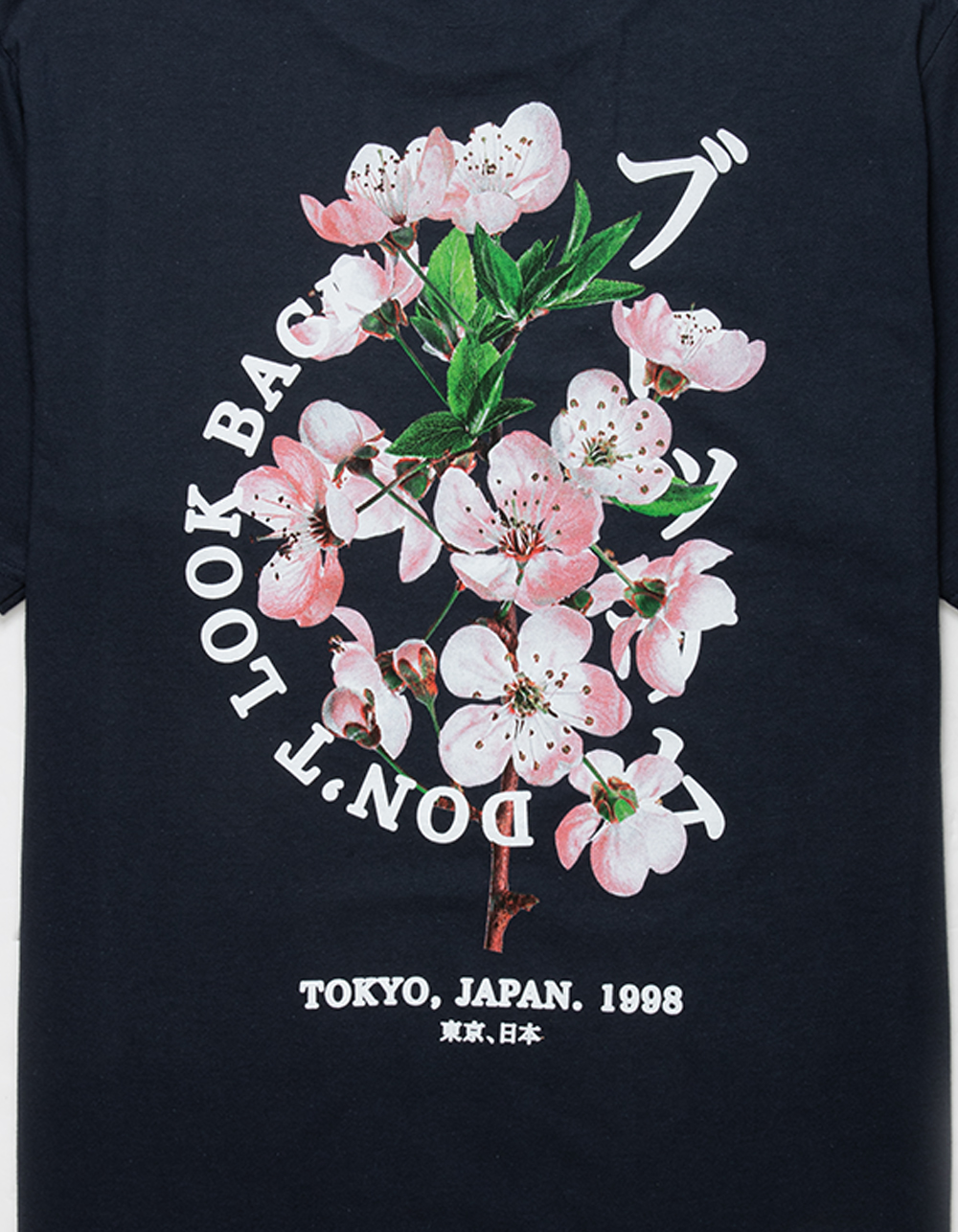 PLEASANT GETAWAY Cherry Blossoms Mens Tee - NAVY