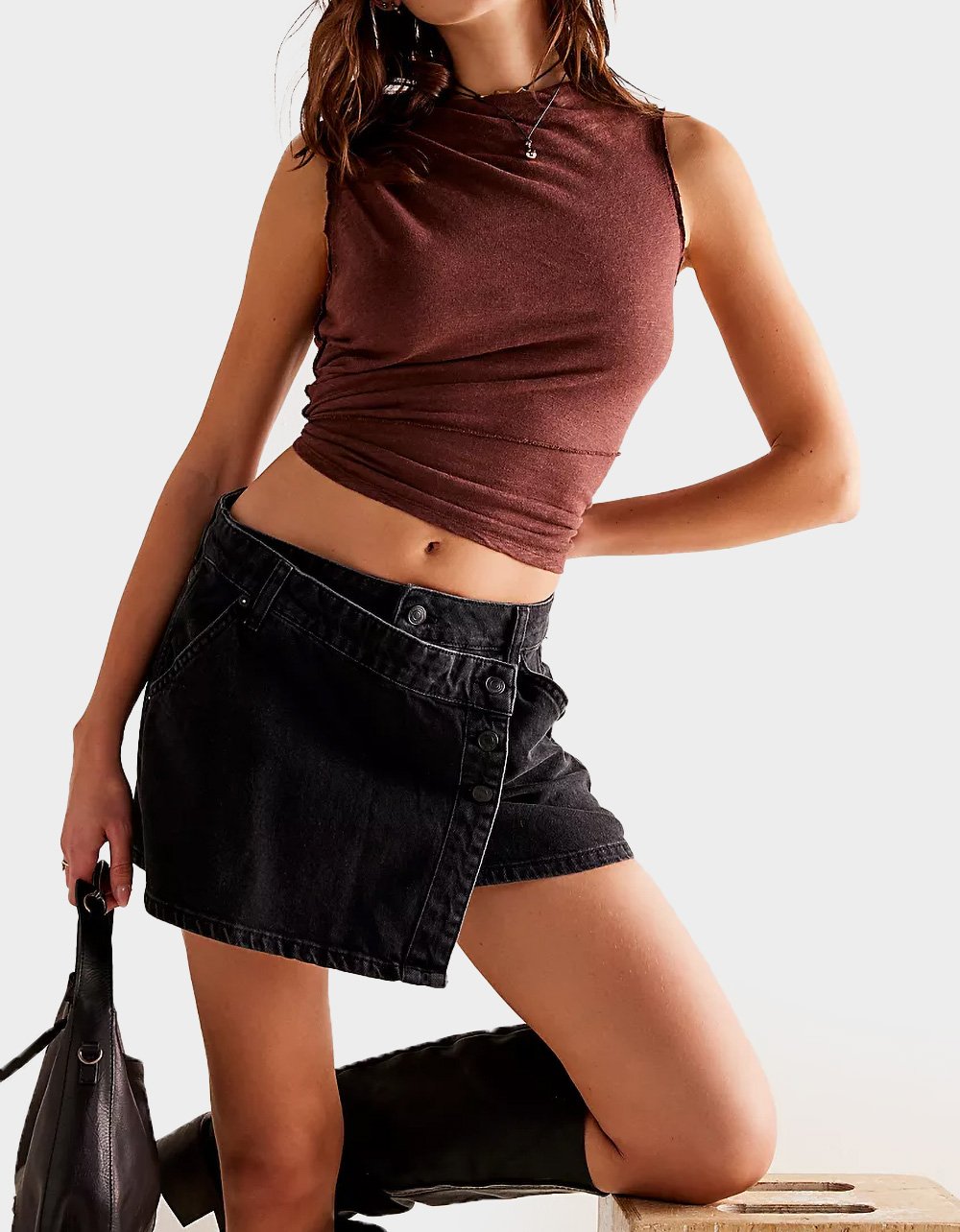 FREE PEOPLE Wynne Womens DENIM Skirt - BLACK