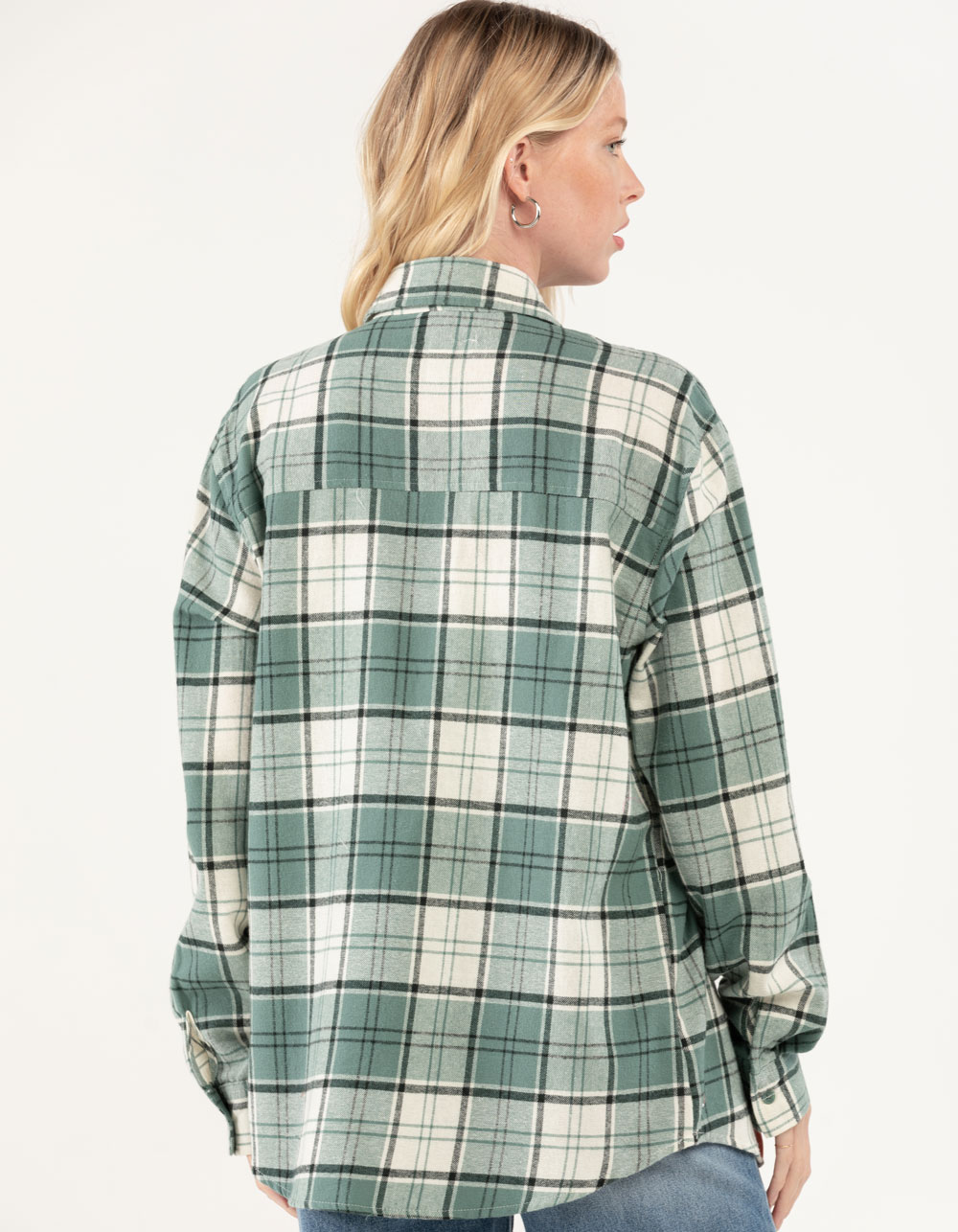 RSQ Womens Plaid Oversized Flannel GREEN Tillys