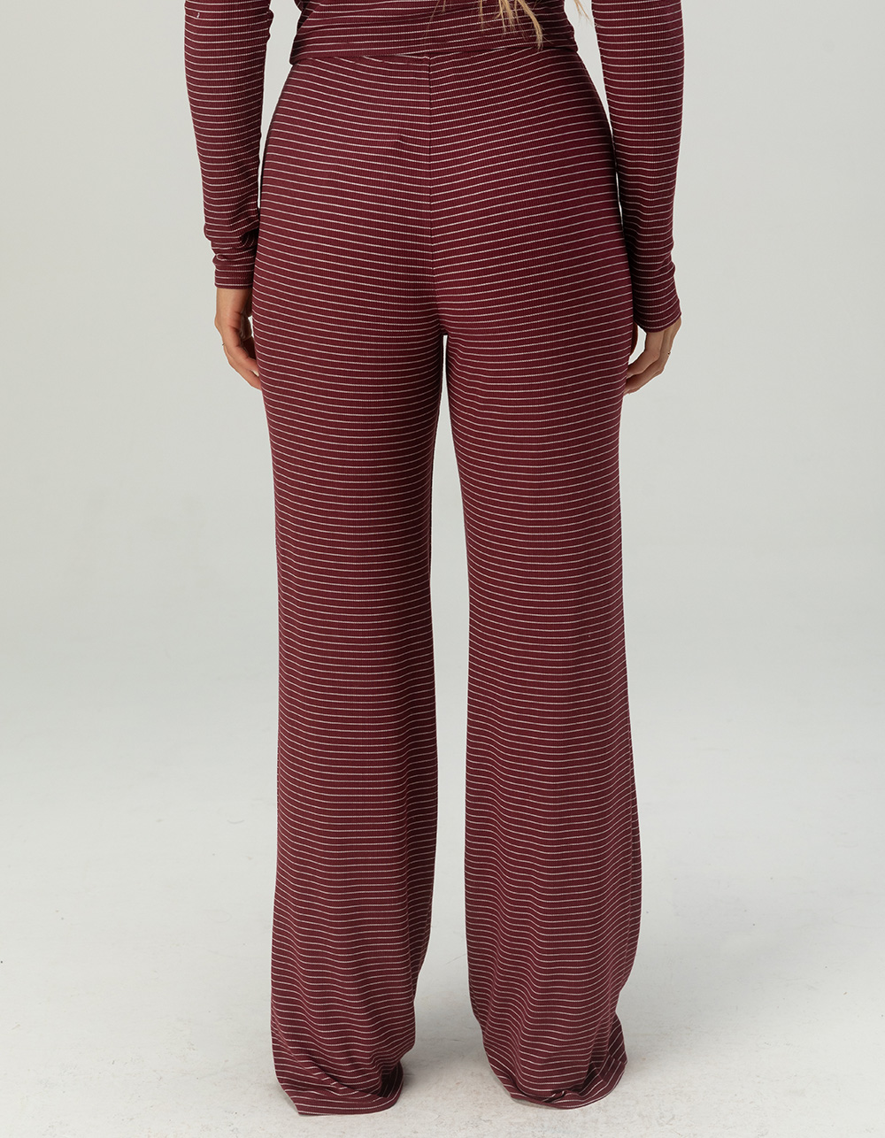 FULL TILT Rib Stripe Womens Pajama Pants - BURGUNDY COMBO