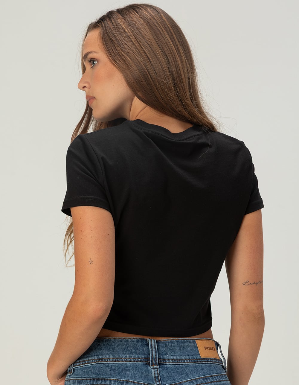 TRUE RELIGION Crystal Snake Womens Baby Tee - BLACK