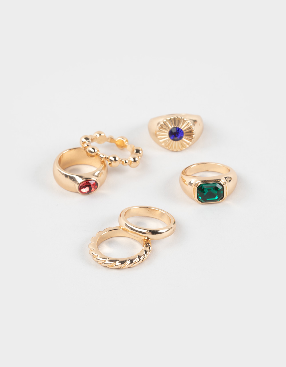 FULL TILT 6 Piece Stone Ring Set - GOLD