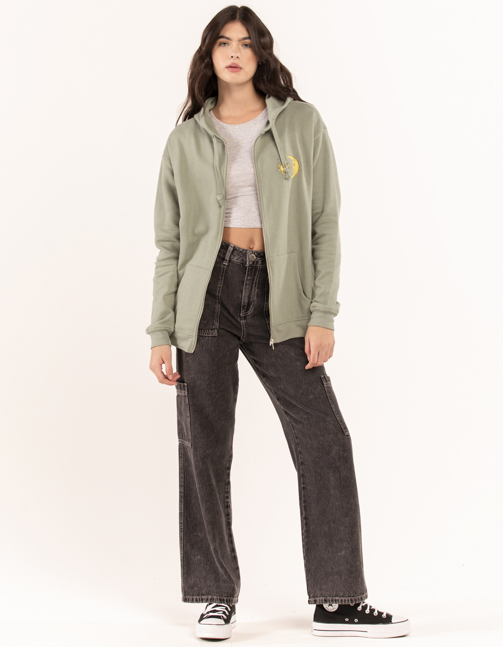 FULL TILT The Sun Womens Zip Up Hoodie GREEN Tillys