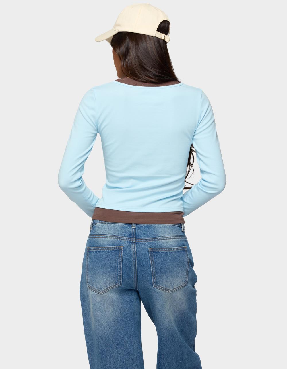 EDIKTED Contrast Layered Look Long Sleeve Tee - LIGHT BLUE