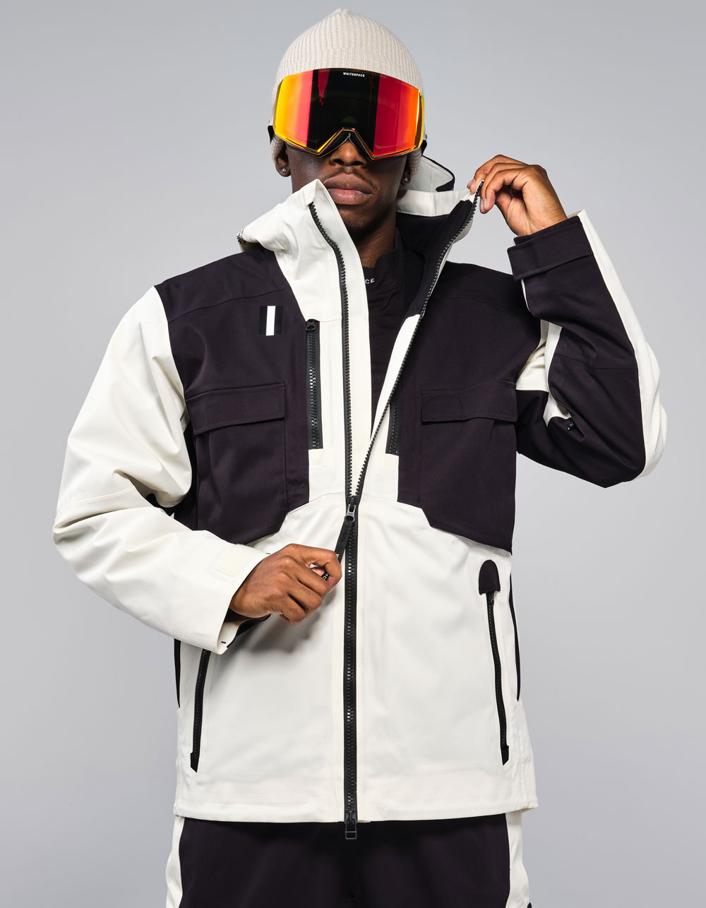 WHITESPACE 2L Cargo Mens Insulated Snow Jacket - WHT/BLK