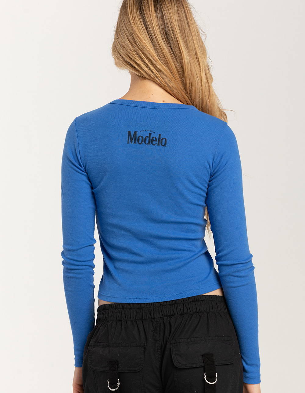 RIPPLE JUNCTION Modelo Womens Long Sleeve Baby Tee BLUE Tillys