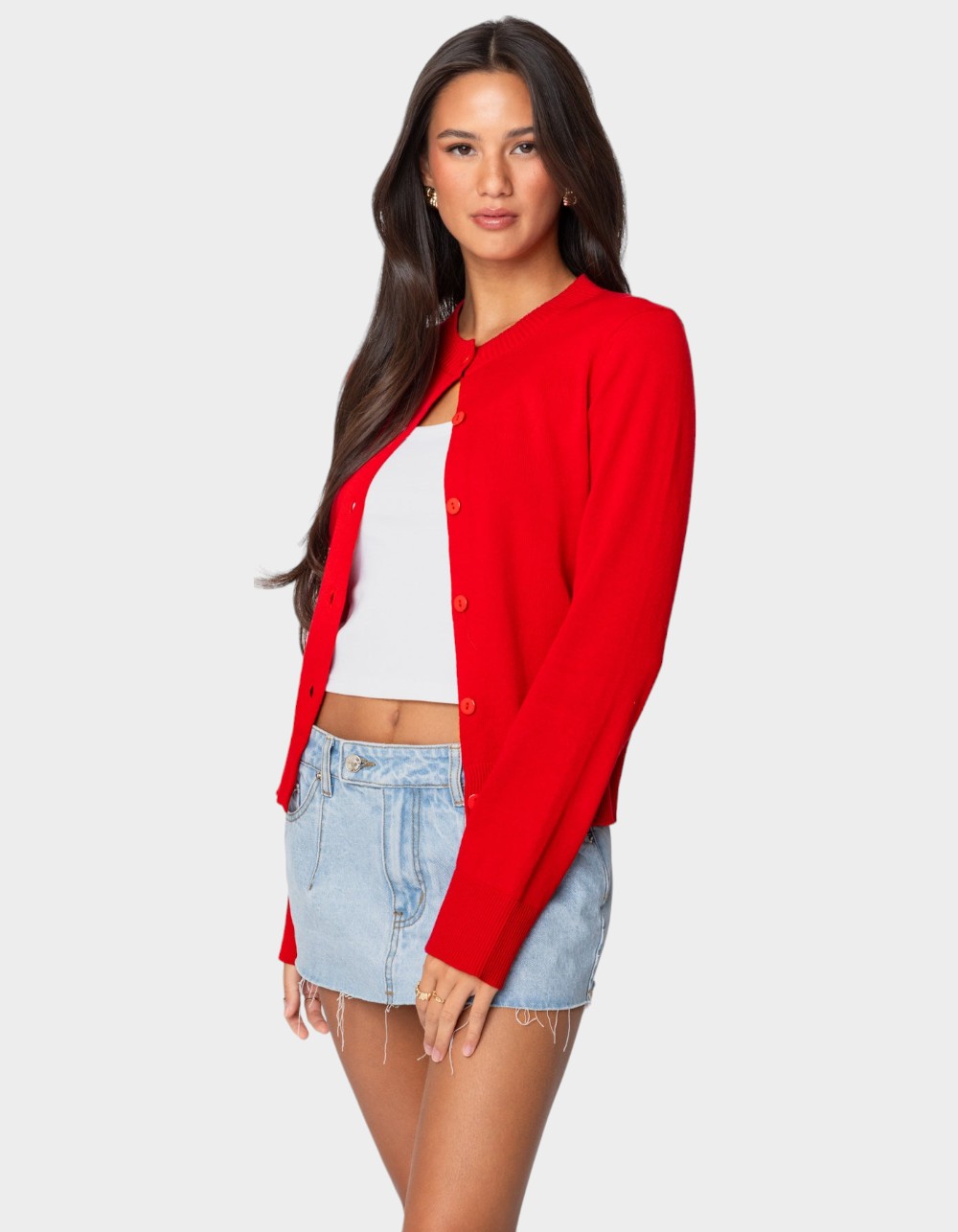 EDIKTED Hollie Button Up Cardigan - RED