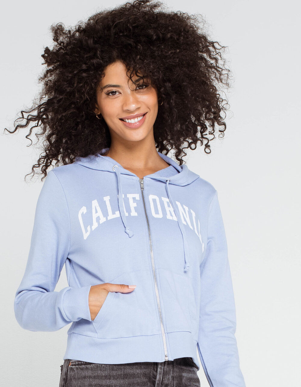 FULL TILT California Womens Zip Up Hoodie LIGHT BLUE Tillys