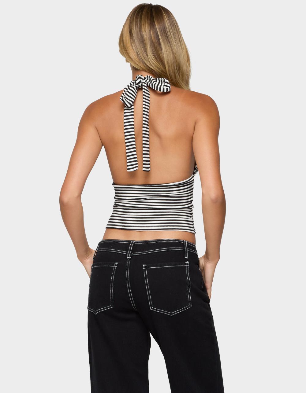 EDIKTED Sage Striped Halter Top - BLACK