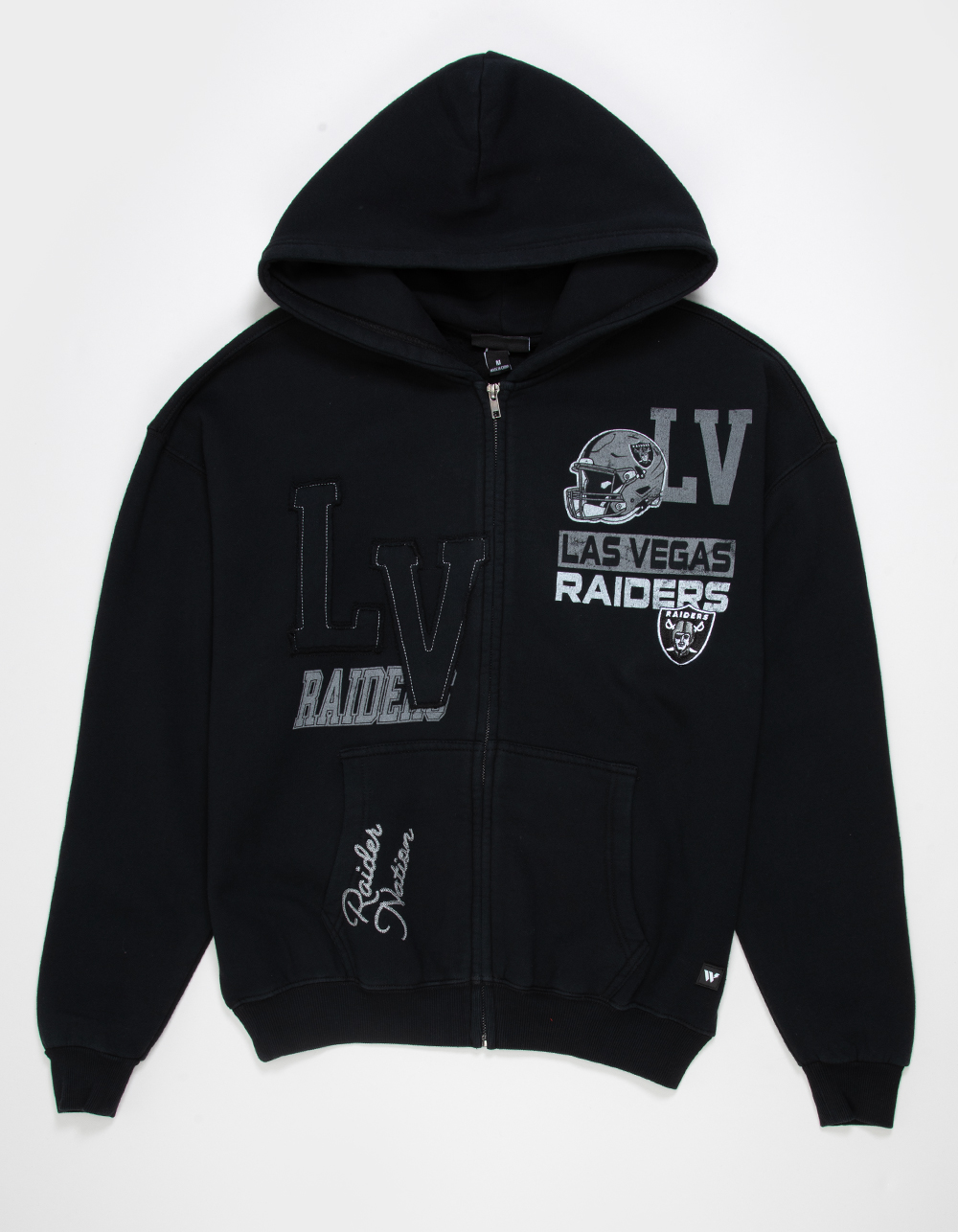 THE WILD COLLECTIVE Las Vegas Raiders Mens Zip-Up Hoodie - WASHED BLACK