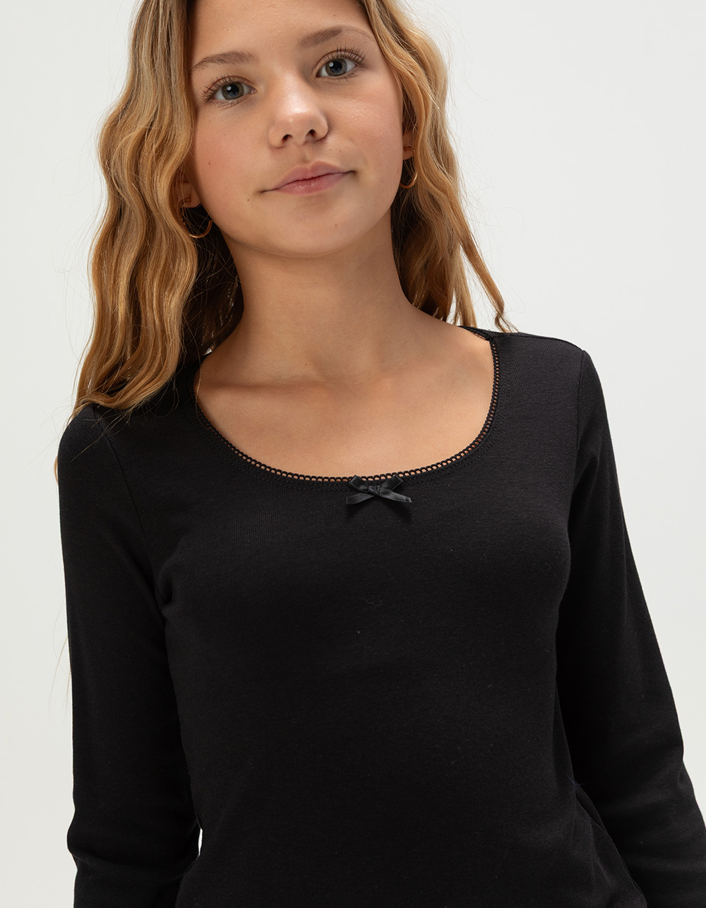 FULL TILT Bow Trim Girls Long Sleeve Tee