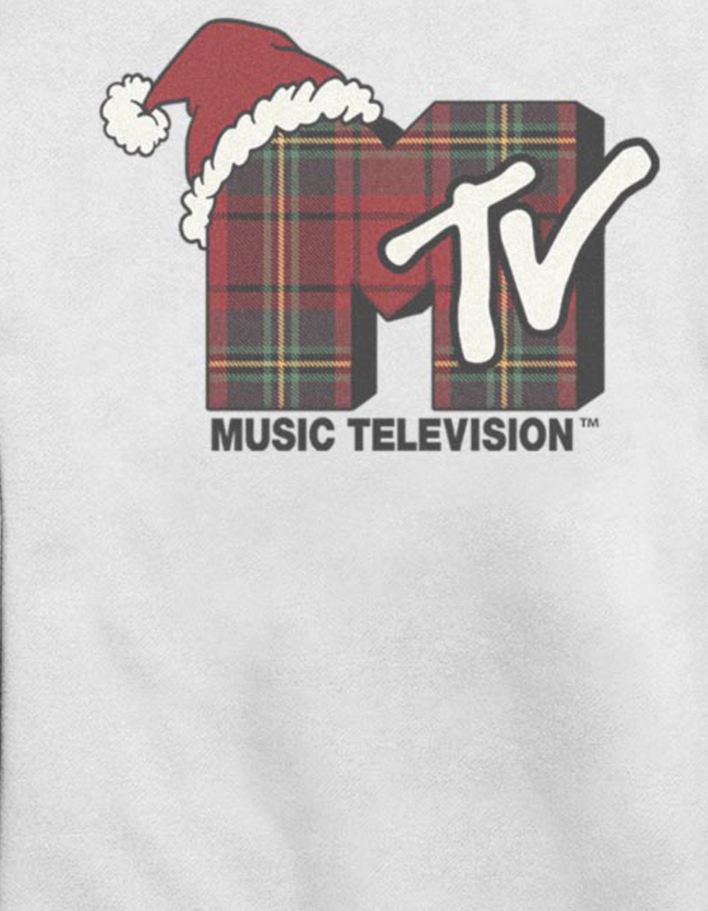 MTV Plaid Logo Unisex Holiday Sweatshirt - WHITE