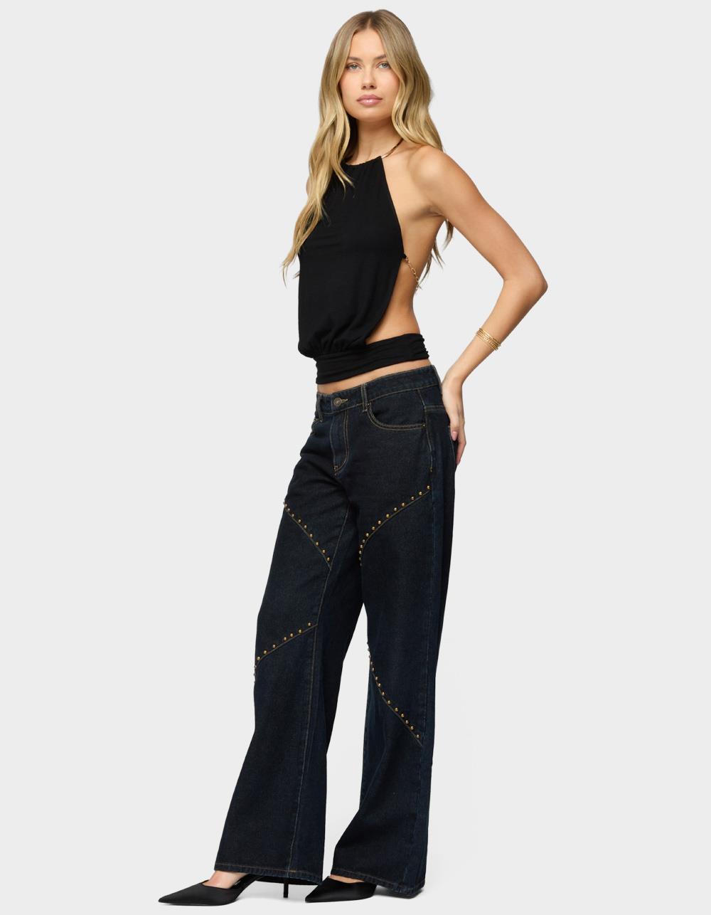 EDIKTED Charla Stud Low Rise Baggy Jeans - DARK BLUE