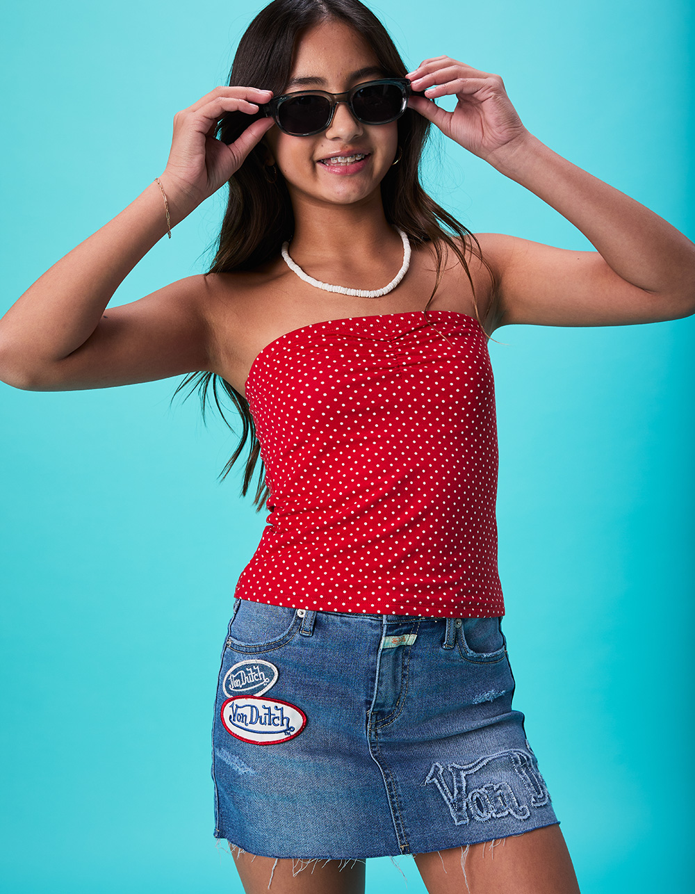 VON DUTCH Girls Denim Skort - MEDIUM WASH