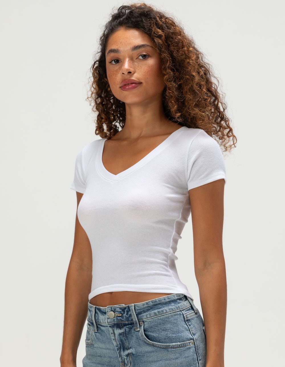 TILLYS V-Neck Rib Womens Tee - WHITE