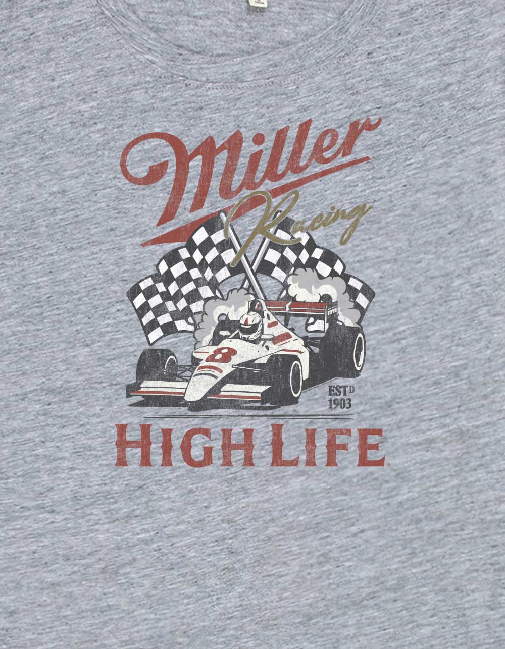 MILLER HIGH LIFE Racing Distressed Womens Baby Tee - HEATHER GRAY
