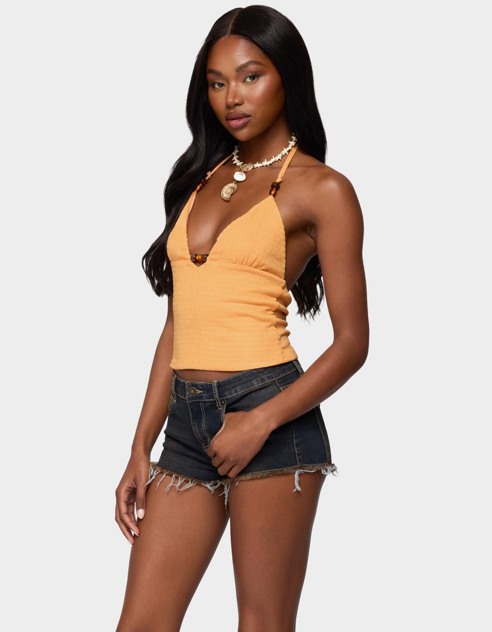 EDIKTED Atlas Scrunch Bead Halter Top - ORANGE