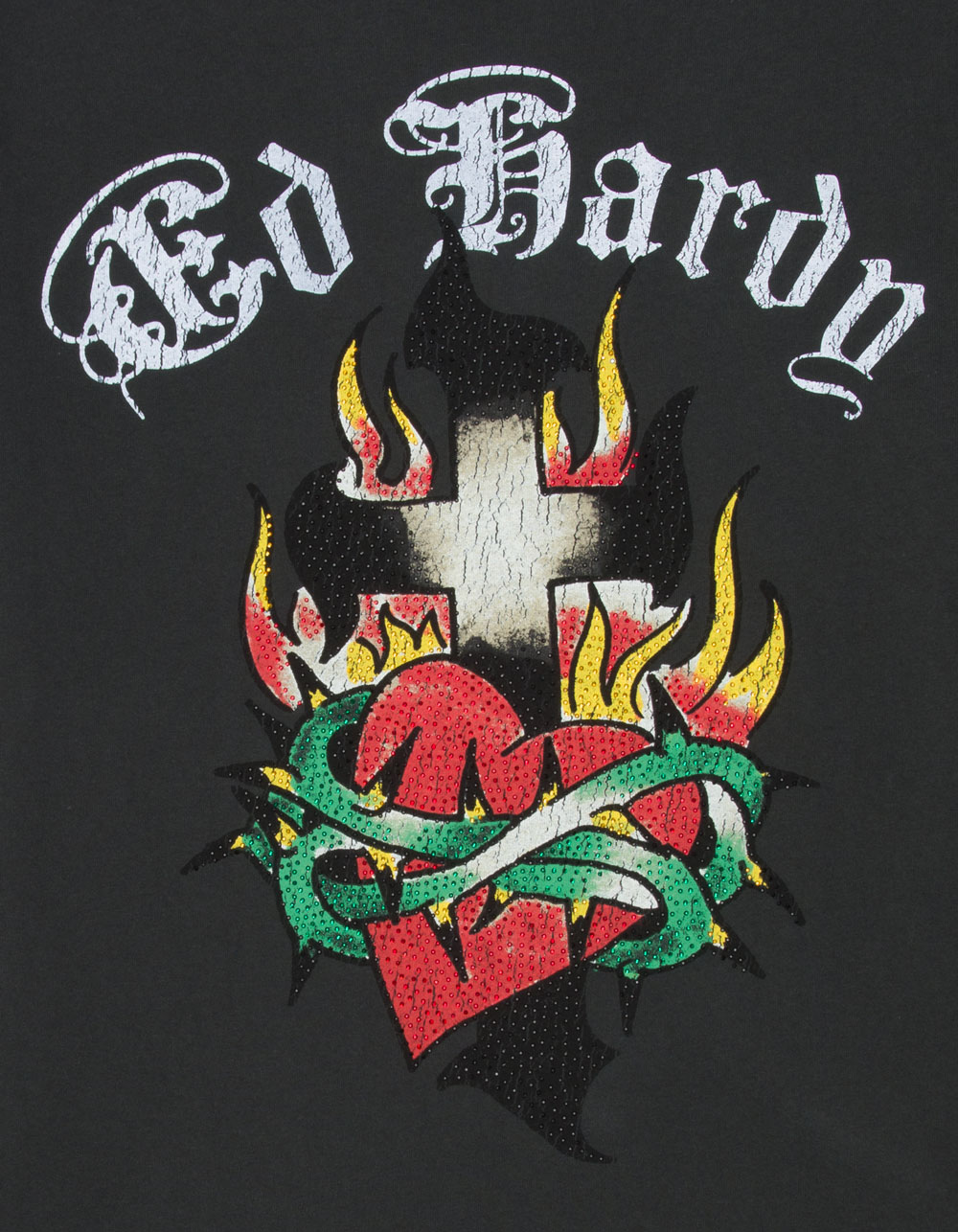 ED HARDY Cross Heart Mens Tee - CHARCOAL
